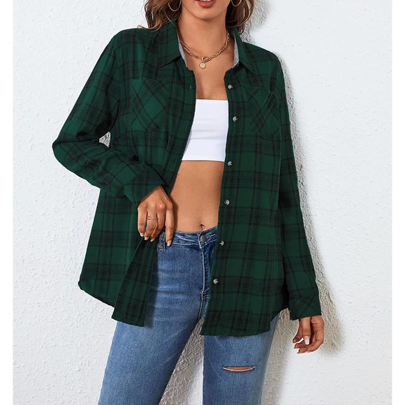 SAMERM Flannel Shirt Oversized Long Sleeve Button Down - Picture 2 of 6